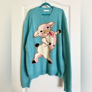 🩵 Teal blue Sweater with super cute piggy Design